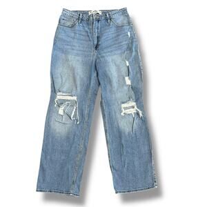 Hollister Curvy‎ Ultra High Rise Dad Jeans 13R W31 L31 Distressed Straight Leg